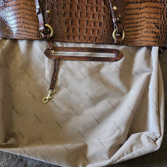 Brahmin Medium Asher Toasted Melbourne Croc Embossed Tote Leather Bag - Picture 9 of 16